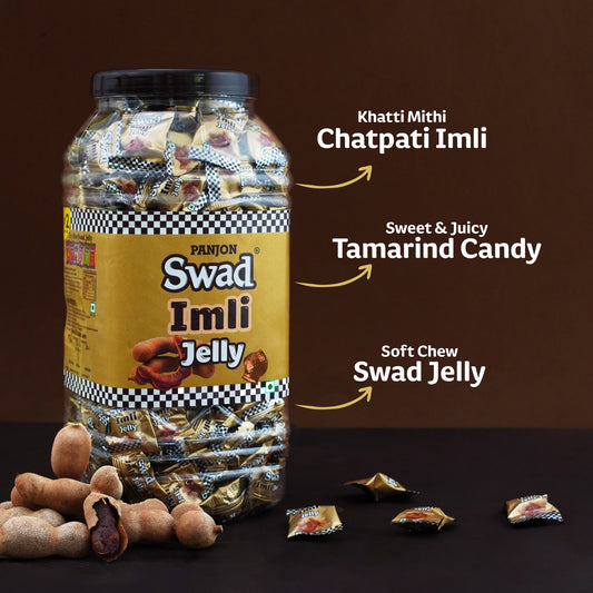 Swad Imli Jelly Candy, Soft & Chewy Fruit Sweets, 900g Jar