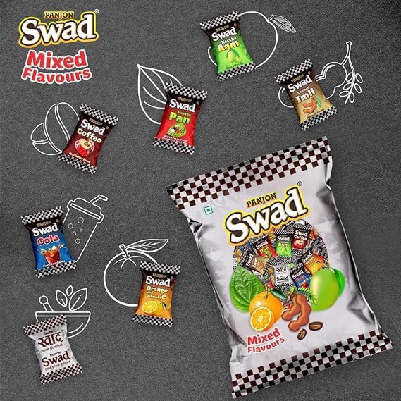 Swad Happy Anniversary Nana & Nani Gift with Card (25 Swad Candy, 25 Mixed Toffee, Navratan Mix Mukhwas) in Jute Bag