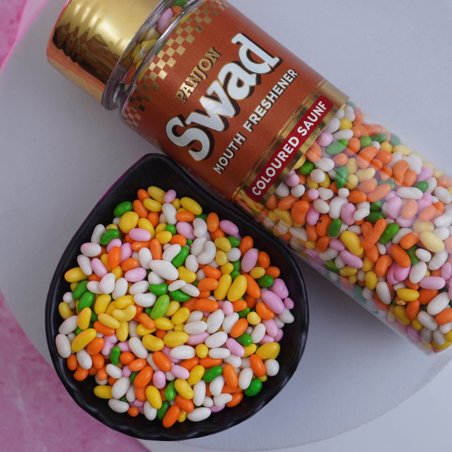 Panjon Swad Coloured Saunf Mouth Freshener (Sugar Coated Fennel Colorful Mukhwas) 1 bottle, 180g