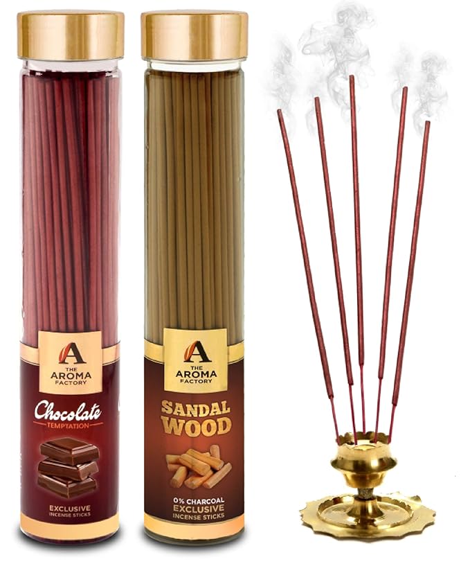 The Aroma Factory Chocolate & Sandalwood Chandan Agarbatti (Charcoal Free & Low Smoke) Bottle Pack of 2 x 100