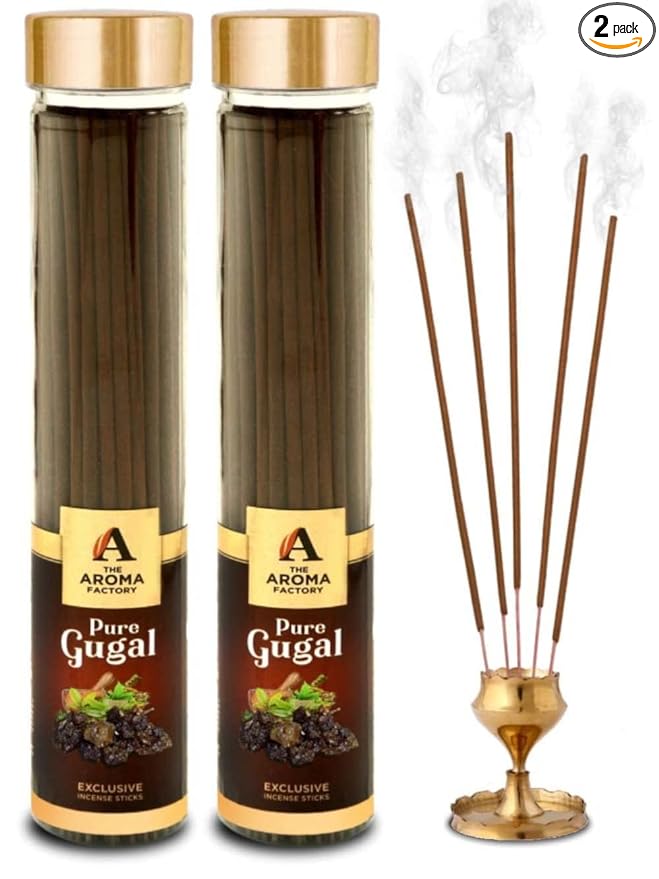 The Aroma Factory Agarbatti for Pooja, Pure Gugal Incense Sticks, Charcoal Free & Low Smoke Agarbatti with Essential Oils & Natural Fragrance for Home, Offices (100g x 2 Bottle)