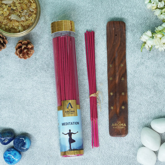 The Aroma Factory Meditation Incense Stick Agarbatti (0% Charcoal 0% Sulphates) Organic & Herbal Agarbatti Bottle Pack, 100G