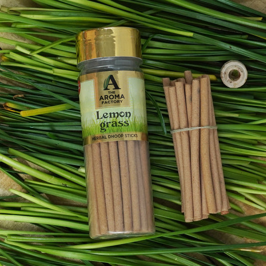 The Aroma Factory Lemongrass Dhoop Stick (0% Charcoal 0% Suphates) Herbal Incense Dhoopbatti Bottle Pack,100 g