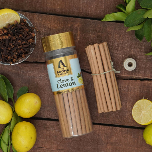 The Aroma Factory Clove & Lemon Dhoop Stick (0% Charcoal 0% Suphates) Herbal Incense Dhoopbatti Bottle Pack,100 g