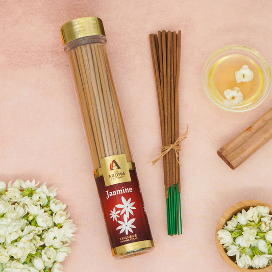 The Aroma Factory Jasmine Incense Stick Agarbatti (0% Charcoal 0% Sulphates) Herbal Agarbatti Bottle Pack, 100G