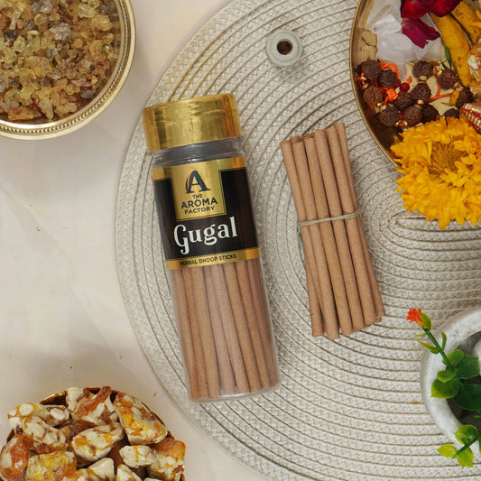 The Aroma Factory Gugal Dhoop Stick (0% Charcoal 0% Suphates) Herbal Guggal Incense Dhoopbatti Bottle Pack, 100g