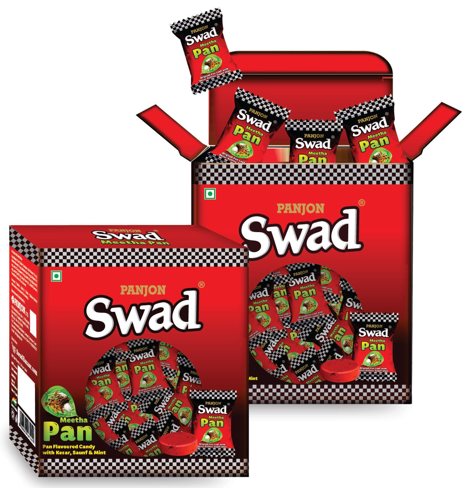 Swad Gift Box, Meetha Pan Candy (Paan Flavour with Saunf, Kesar & Mint) 125 Toffee x 2 Box Pack