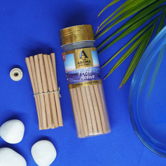 The Aroma Factory Fresh Active Dhoop Stick (0% Charcoal 0% Suphates) Herbal Incense Dhoopbatti Bottle Pack, 100 g