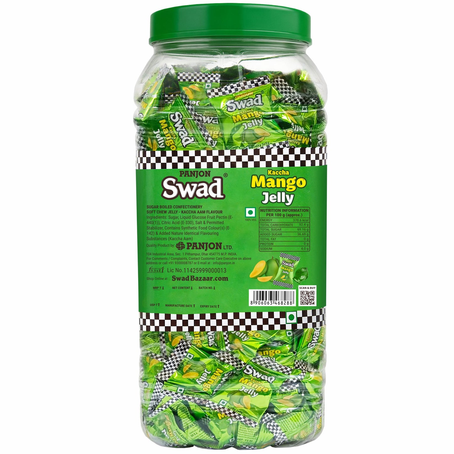 Swad Kaccha Mango Jelly Candy, Soft & Chewy Fruit Sweets, 900g Jar