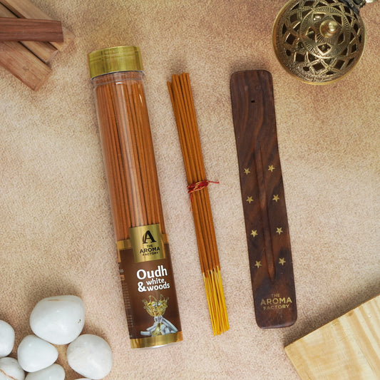 The Aroma Factory Oudh & White Woods Incense Stick (0% Charcoal 0% Sulphates) Agarbatti Bottle Pack, 100G