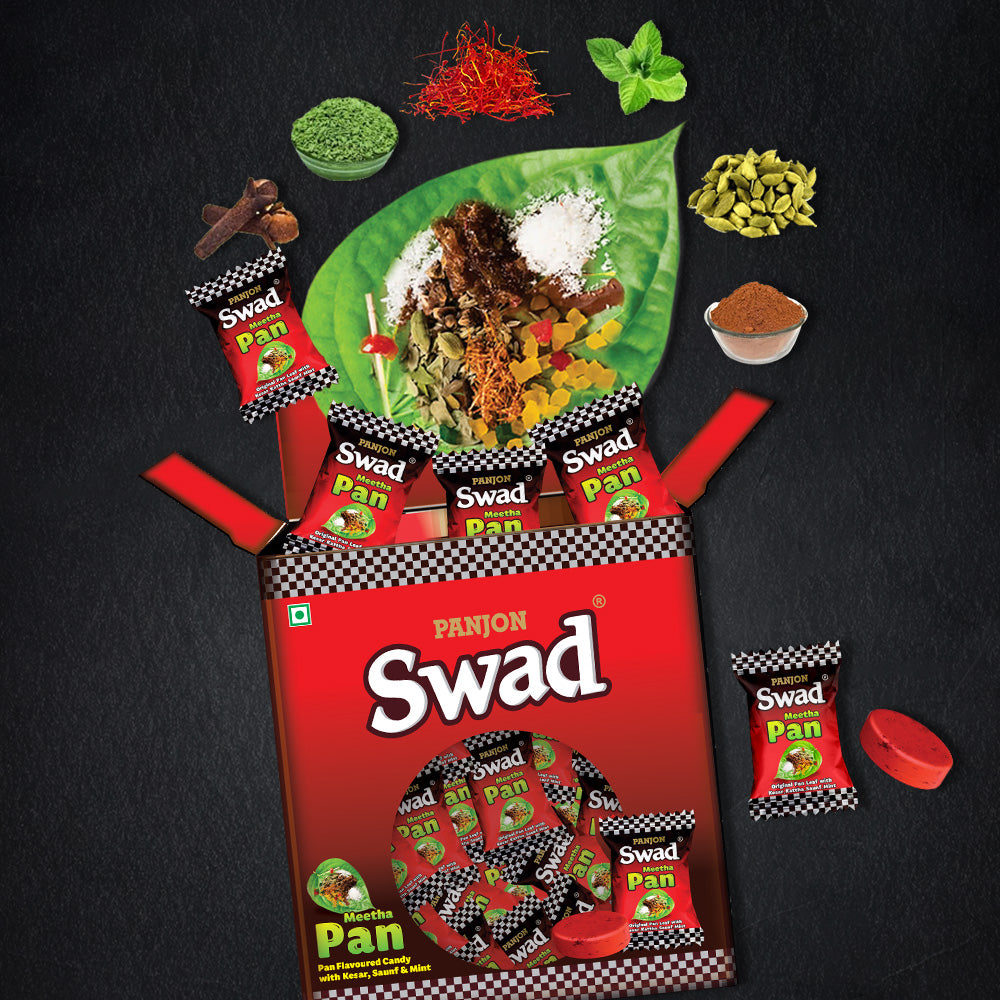 Swad Gift Box, Meetha Pan Candy (Paan Flavour with Saunf, Kesar & Mint) 125 Toffee x 2 Box Pack