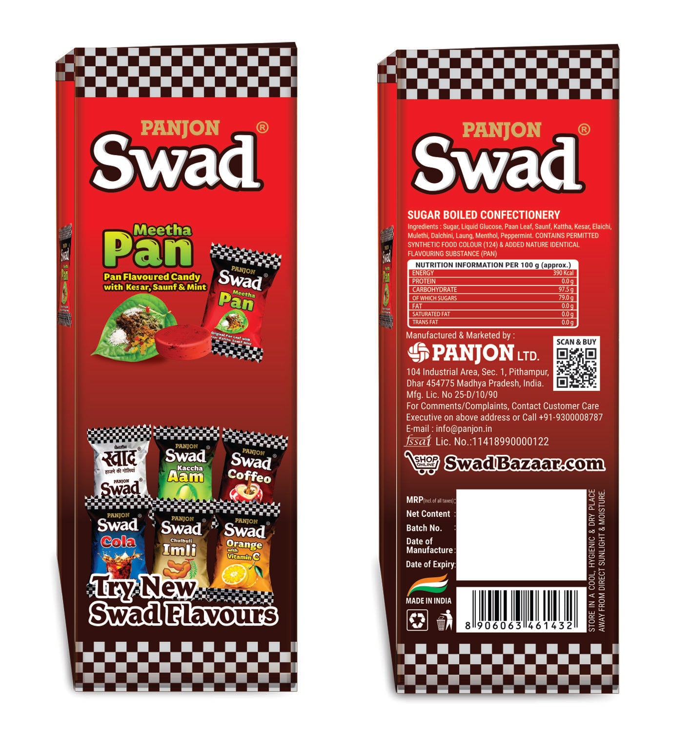 Swad Candy Gift Box (Meetha Pan & Mixed Flavour) Gifts for Husband, Wife, 125 Toffee x 2 Box Pack