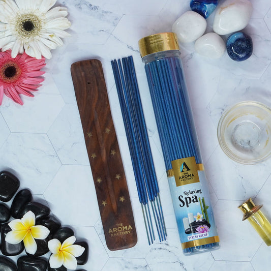 The Aroma Factory Relaxing Spa Incense Stick (0% Charcoal 0% Sulphates) Organic & Herbal Agarbatti Bottle Pack, 100G
