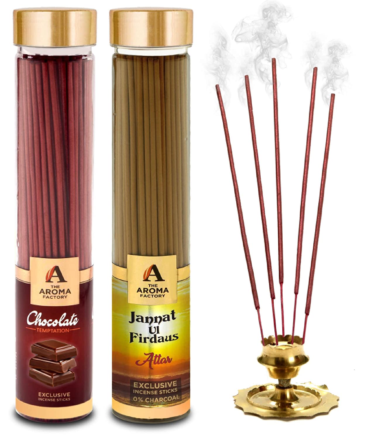 The Aroma Factory Chocolate & Attar Jannat UlFirdaus Agarbatti (Charcoal Free & Low Smoke) Bottle Pack of 2 x 100