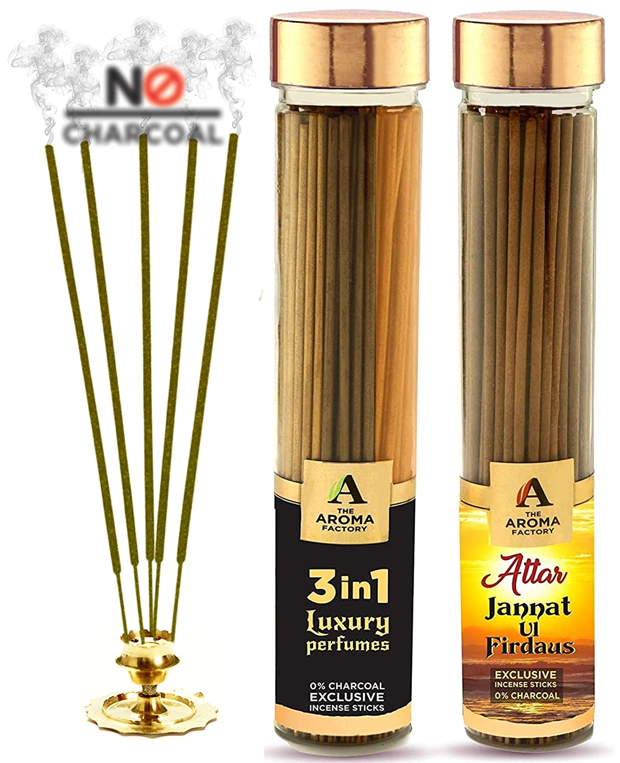 The Aroma Factory 3 -in-1 Long Lasting Mesmerizing Scent Incense Sticks Attar Jannat Ul Firdaus Luxury Perfume Agarbatti - Pack of 2 x 100 (Made Without Using Charcoal)