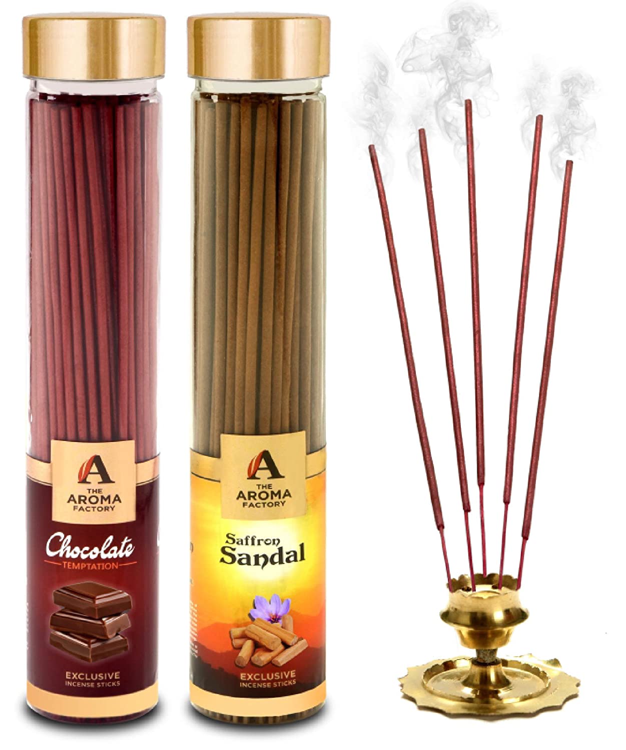 The Aroma Factory Chocolate & Kesar Chandan Saffron Sandal Agarbatti (Charcoal Free & Low Smoke) Bottle Pack of 2 x 100