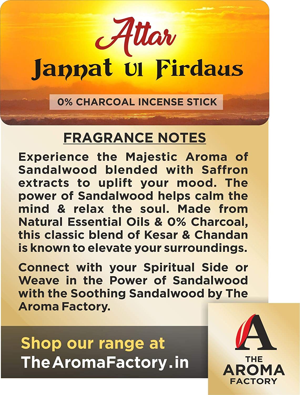 The Aroma Factory Chocolate & Attar Jannat UlFirdaus Agarbatti (Charcoal Free & Low Smoke) Bottle Pack of 2 x 100