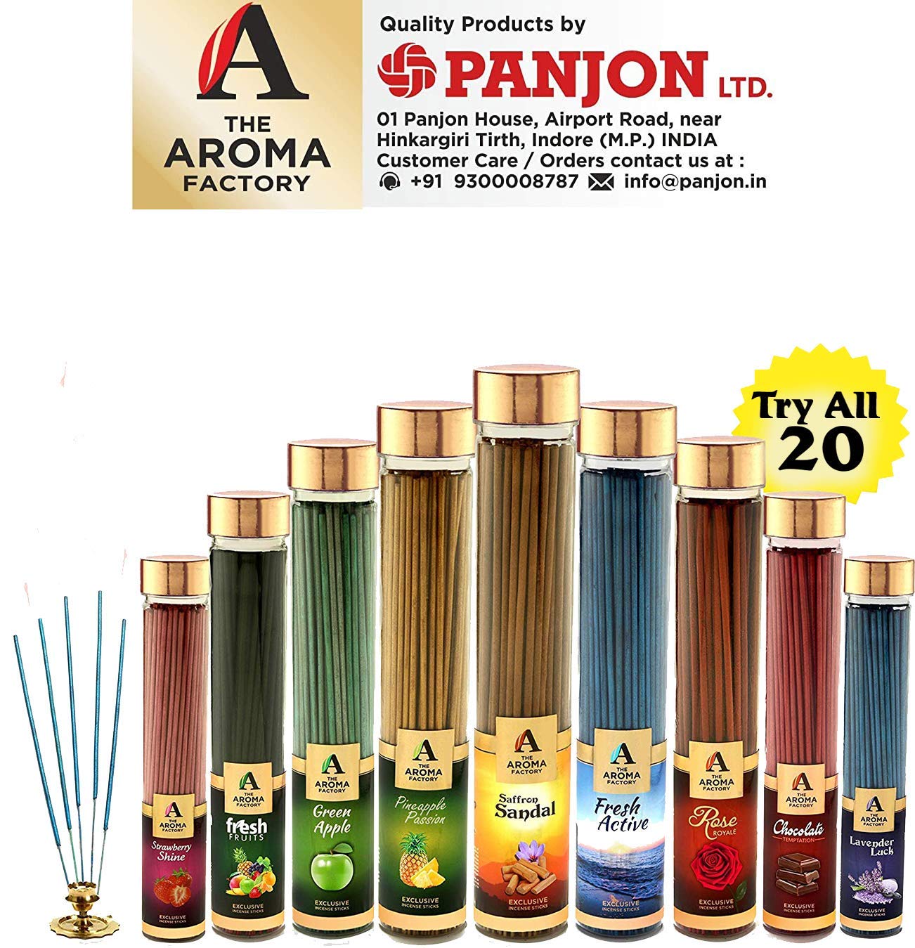 The Aroma Factory Chocolate & Fresh Active Agarbatti (Charcoal Free & Low Smoke) Bottle Pack of 2 x 100