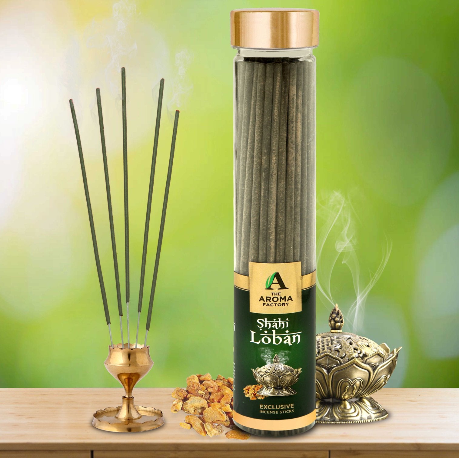 The Aroma Factory Shahi Loban Incense Sticks Agarbatti (Charcoal Free & 100% Herbal) Bottle, 100g