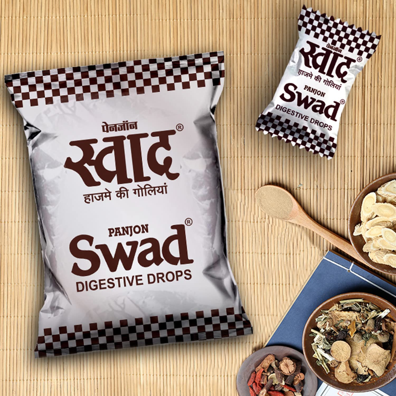 Swad Happy Anniversary Gift Hamper Set (Mixed Toffee & Rosted Saunf & Regular 25 Candies Packet Pachak Mukhwas Mouthfreshener, 25 Candy & 2 bottle) with Greeting Card & Jute Bag,Gift Item