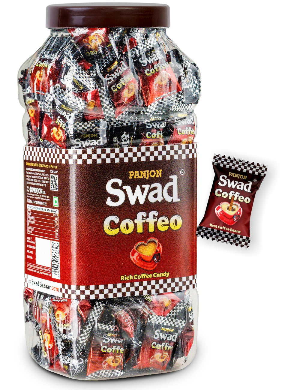 Swad Coffee Candy (Made with Strong Coffee Beans Kopiko Toffee) Jar, 500g