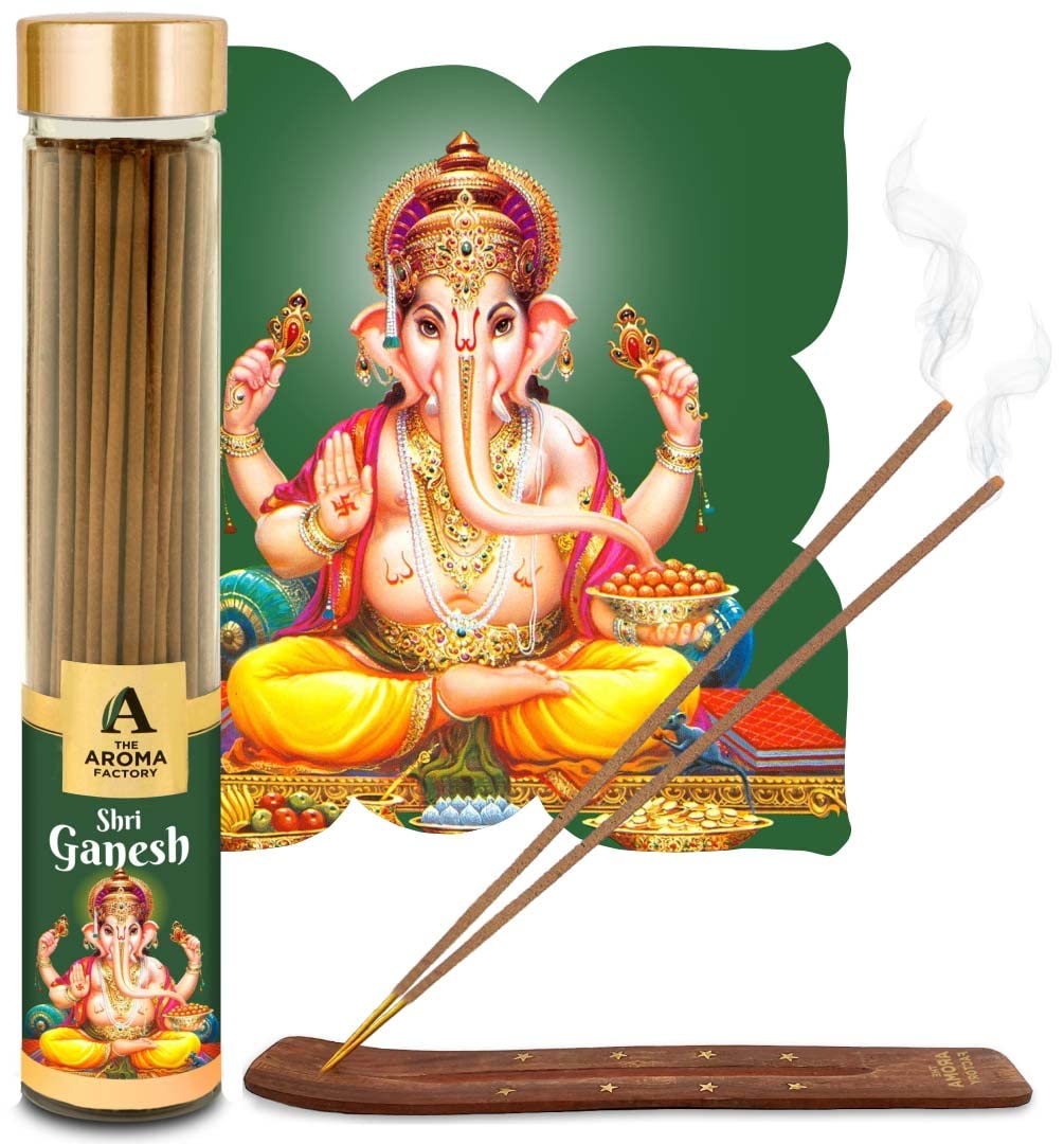The Aroma Factory Agarbatti for Pooja, Shri Ganesh Incense Sticks, Charcoal Free & Low Smoke Agarbatti with Essential Oils & Natural Fragrance, 100g X 1 Bottle
