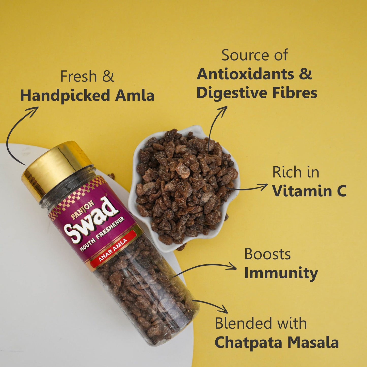 Panjon Swad Anar Amla Mouth Freshener (Digestive Pachak, Churan Mukhwas) 1 bottle, 120g