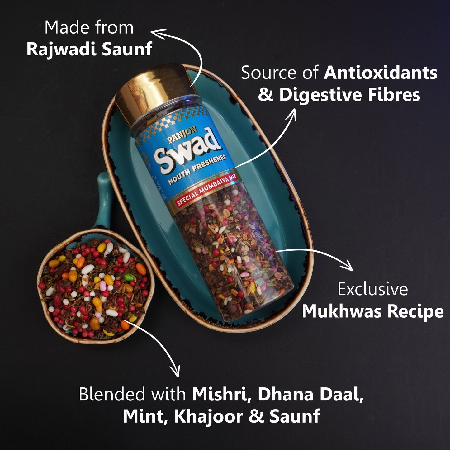 Panjon Swad Mumbaiya Mix Mouth Freshener (Crunchy Dhana Dal Mukhwas) 1 bottle, 130g