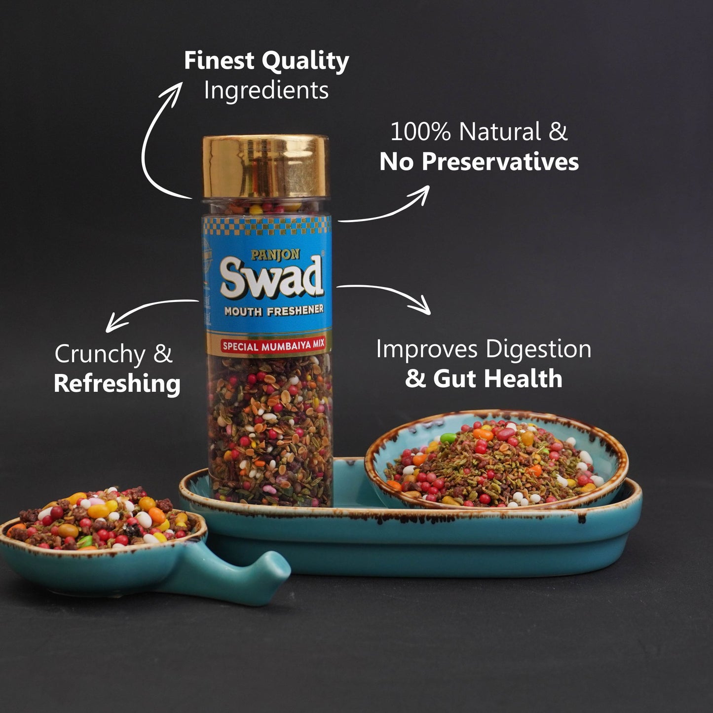 Panjon Swad Mumbaiya Mix Mouth Freshener (Crunchy Dhana Dal Mukhwas) 1 bottle, 130g