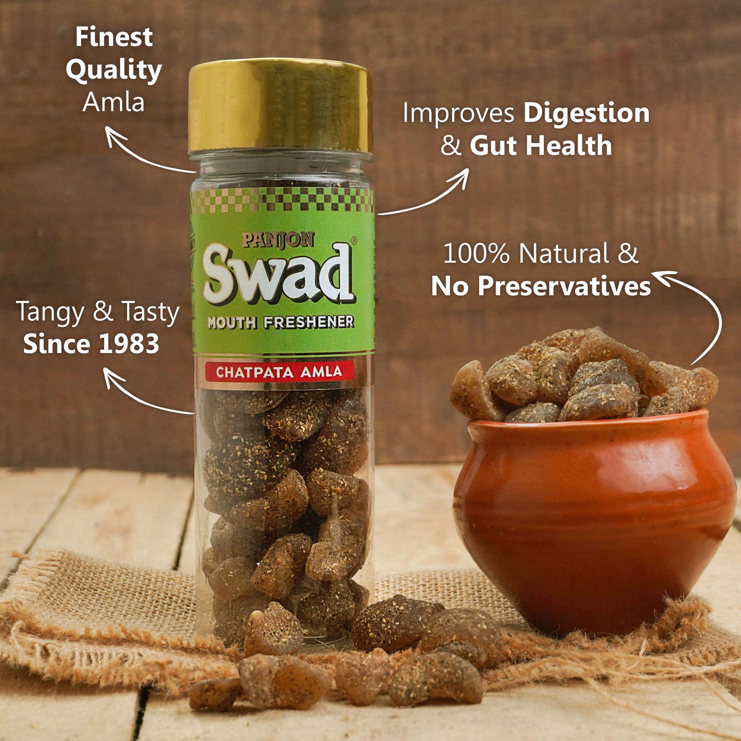 Panjon Swad Chatpata Amla Candy Mouth Freshener (Spicy Pachak, Digestive Mukhwas) 1 bottle, 115g