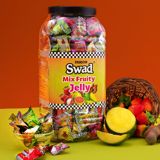 Swad Mix Fruit Jelly Candy, Soft & Chewy Assorted Sweets, 640g Jar