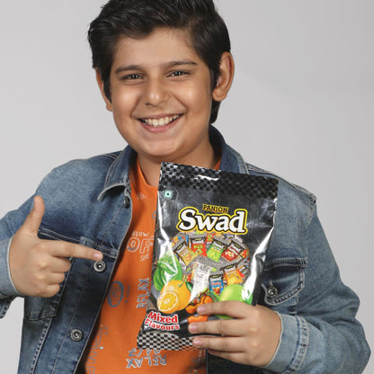 Swad Mixed Candy (Original, Kaccha Mango, Imli, Pan, Coffee, Cola, Orange) Mix Flavours,3 x 50 Toffee, 3 Packets Pouch