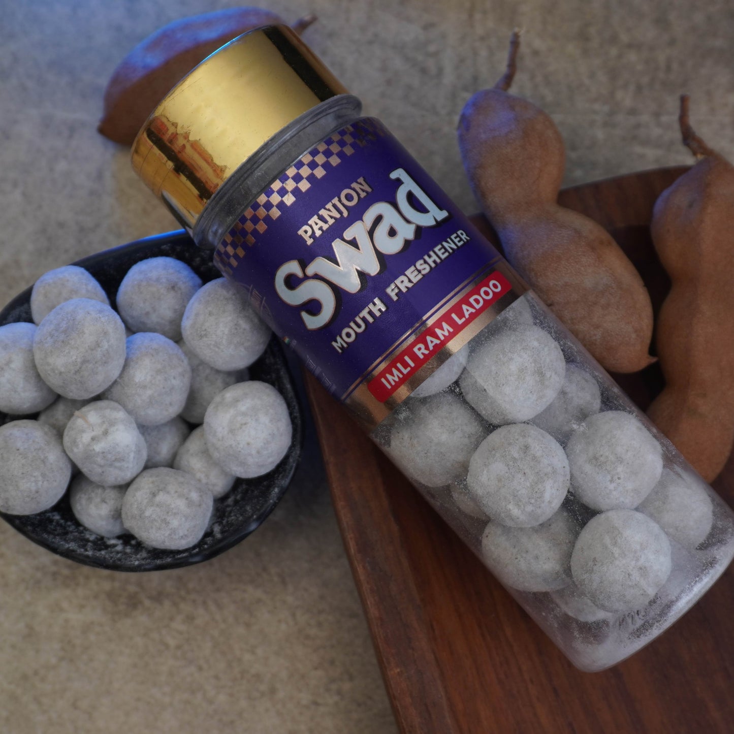 Panjon Swad Imli Ram Ladoo Mouth Freshener (Digestive Pachak, Tamarind Imli Pop Mukhwas) 1 bottle, 130g