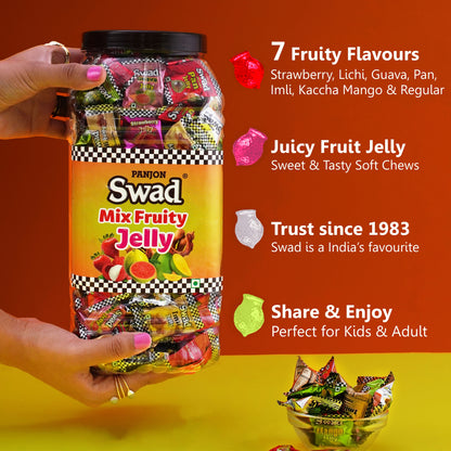Swad Mix Fruit Jelly Candy, Soft & Chewy Assorted Sweets, 640g Jar