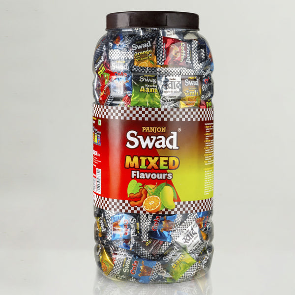 Swad Mixed Candy (Original, Kaccha Mango, Imli, Pan, Coffee, Cola, Orange) Mix Flavours, 300 Candies Jar