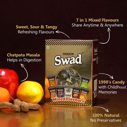 Swad Mixed Flavours Candy Chocolate Gift Box (Original, Kaccha Mango, Imli, Coffee, Cola, Pan, Orange), 125 Toffee Gift Box