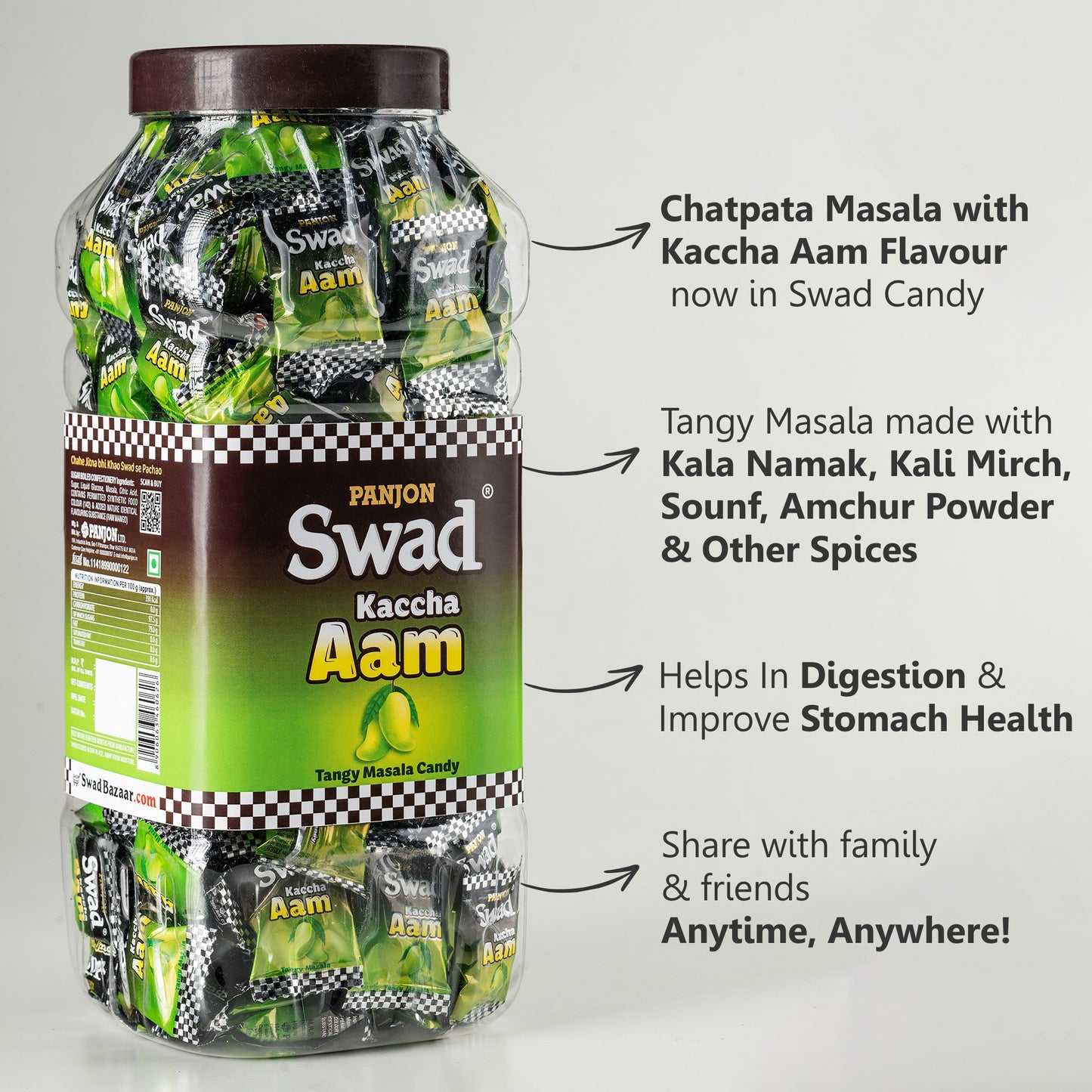 Swad Kaccha Aam Candy (Raw Mango Flavour with Masala) 200 Toffee Jar