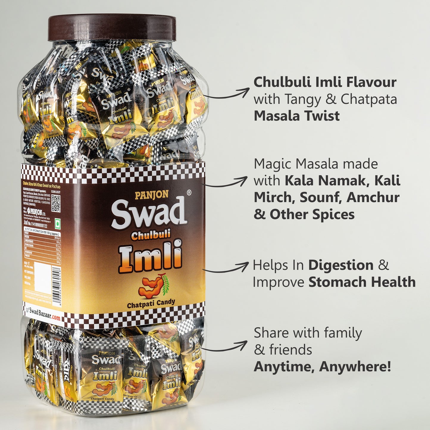 Swad Imli Candy (Tamarind Flavour with Masala Pop) 200 Toffee Jar