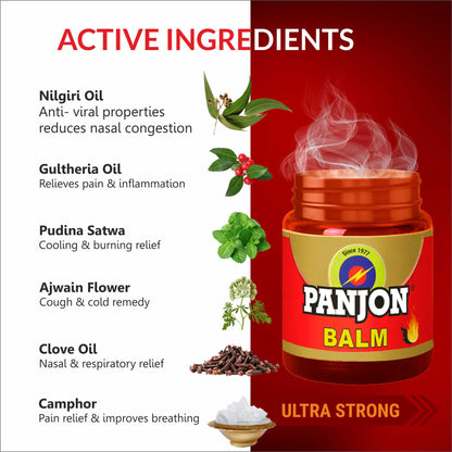 Panjon Balm (Extra Strong) Instant Relief from Headache, Body Pain, Sprain, Cold, 8 ml
