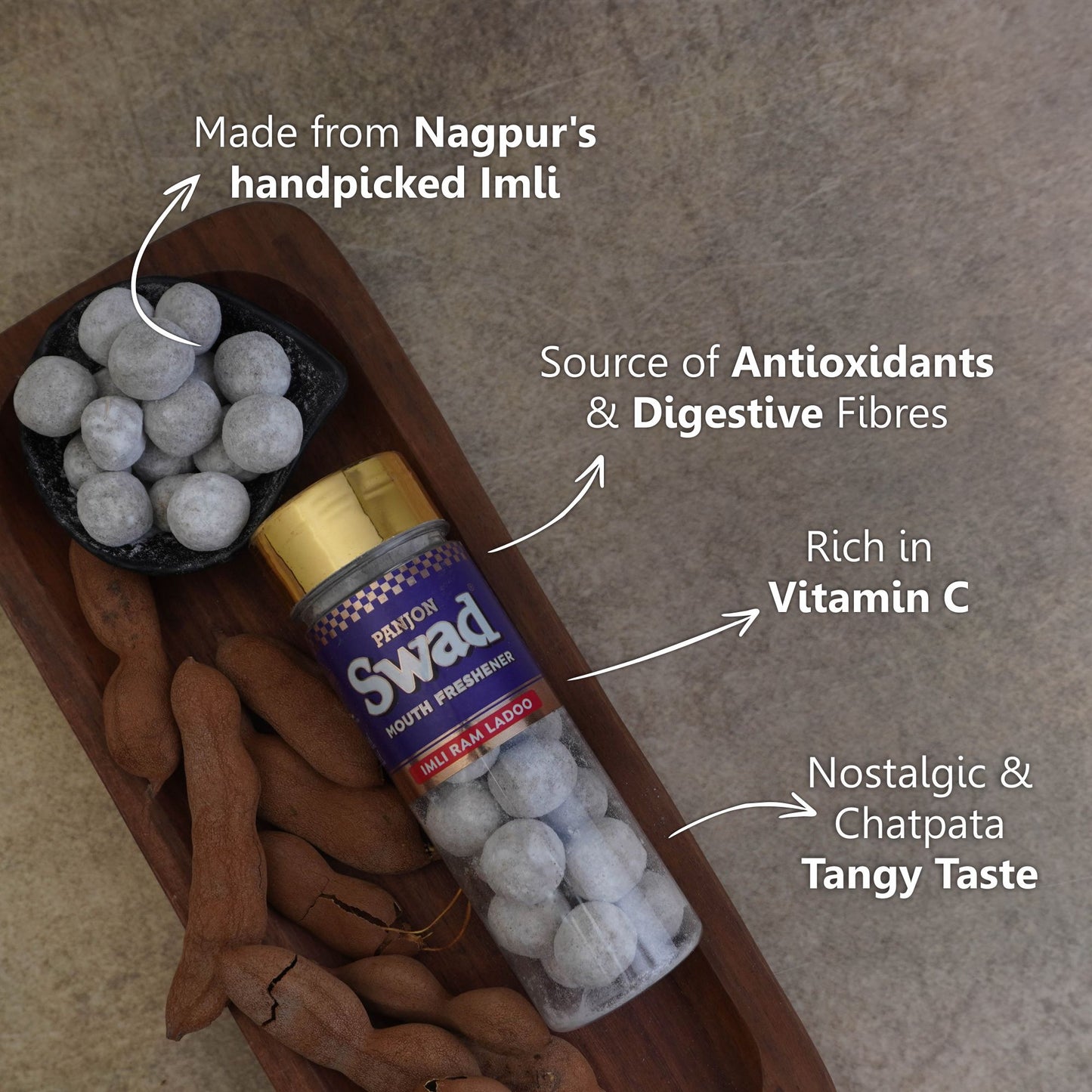 Panjon Swad Pachak 5 bottles (Shahi Anardana, Jeera goli, Meetha Amla Candy, Khatta Meetha aam mango slices & Imli Ram ladoo Mouth fresheners) 700g