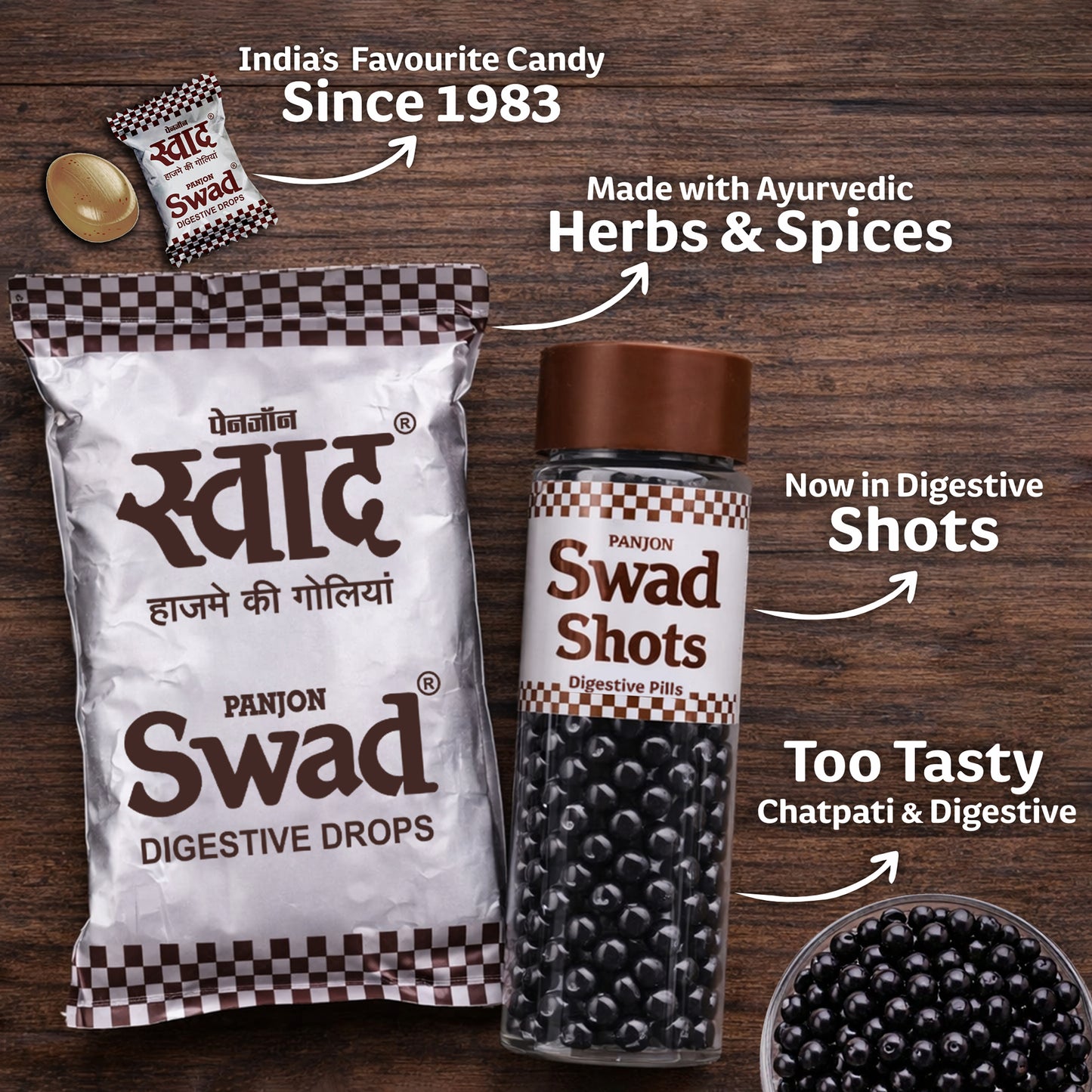 SWAD Digestive Candy (50 Pcs) & Swad Shots Pachak Goli (300 Pcs) 2 Pack