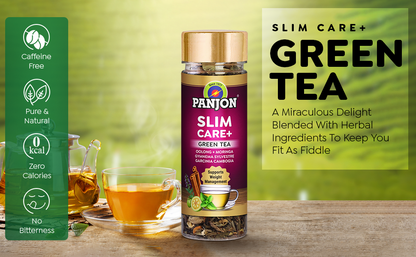 Panjon Slim Care+ Green Tea For Weight Loss with Oolong, Moringa, Lemongrass, Garcinia Cambogia, Rooibos Herb, Gymnema Sylvestre, Jasmine, 1 Jar (40g - 30 TeaCups)