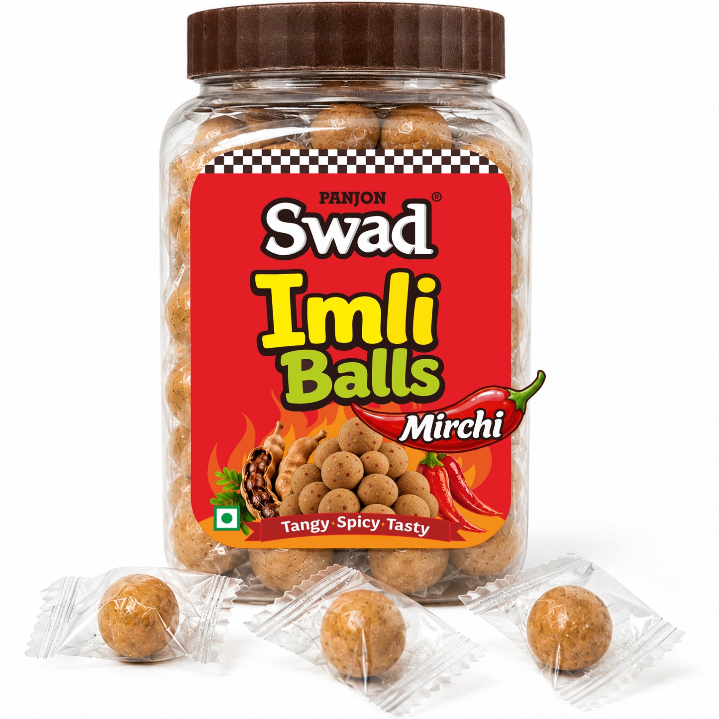 Swad Mirchi Imli Balls Khatti Meethi Candy | Tangy & Spicy Tamarind Candy | Chatpata Imli Goli | Sweet & Sour Indian Candy | Tamarind Balls Jar Pack | 220g