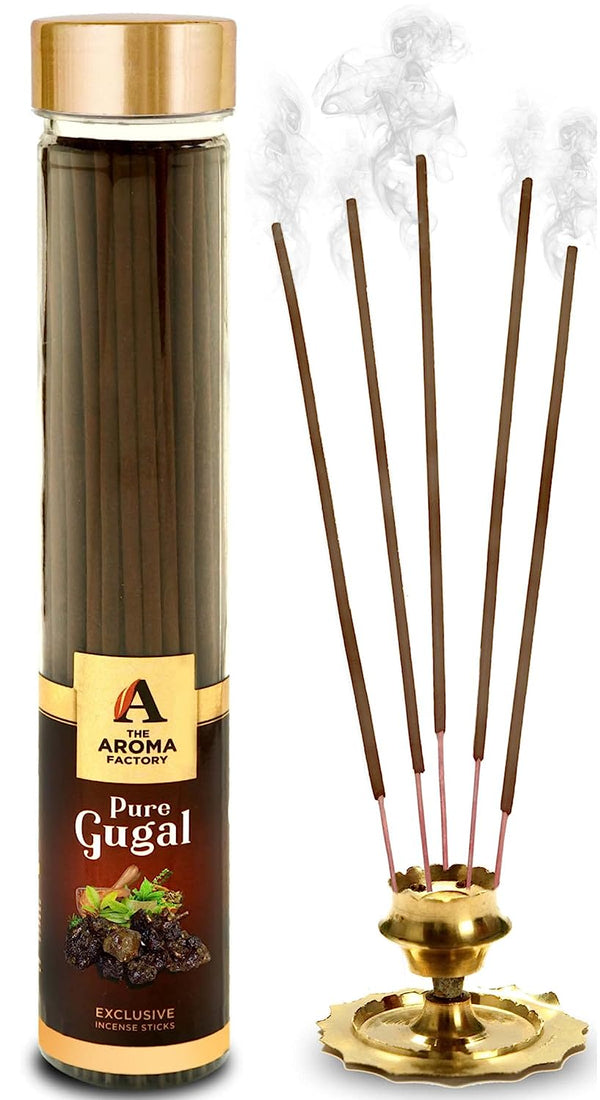 The Aroma Factory Pure Gugal Incense Stick (0% Charcoal 0% Sulphates) Herbal Guggal Agarbatti Bottle Pack, 100G