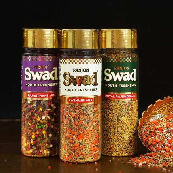 Swad Mukhwas Giftset (Rajasthani, Kashmiri, Rajbhog Mix Digestive Mouth Fresheners) 3 bottles, 500g