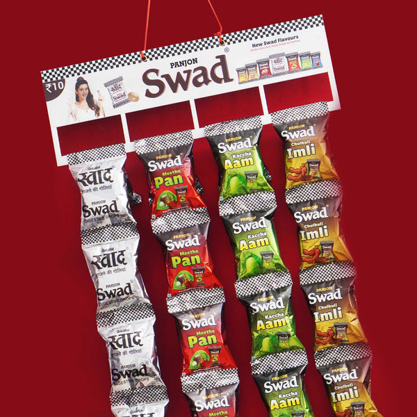 Swad Digestive Candy Dangler Pack, Assorted Flavors (Original, Kaccha Aam, Imli, Meetha Pan) Masala Toffees (60 Packets x 15 gm) 900 gm