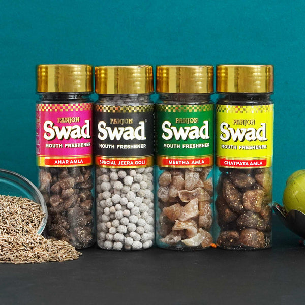 Swad Anar Amla, Meetha Amla, Chatpata Amla & Jeera Goli Mukhwas (100% Natural Mouth Fresheners) 4 Bottles, 350g