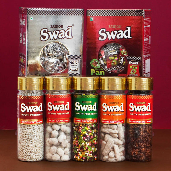 Swad Mukhwas & Gift Box Combo (Navratan mix,Khatta Meetha Aam ,Anardana,Banarasi Paan ,White Sweet Saunf, Digestive & Meetha Paan Candies (2 x 125 Gift Box) 7 Units