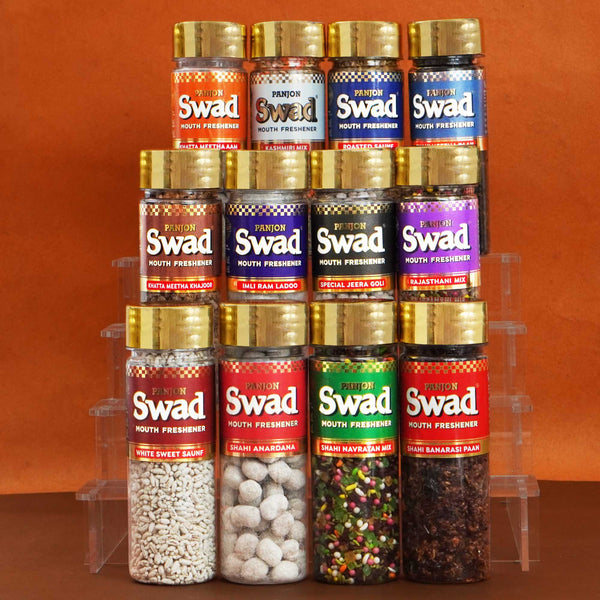 Swad Digestive Mouth Freshener | Rajasthani, Roasted Saunf, Kashmiri, Banarasi, Meetha Pan, White Sweet Saunf, Navratan Mix, Anardana, Khajoor, Jeera Goli,Imli Ram Ladoo,Khatta Meetha Aam | Pack of 12