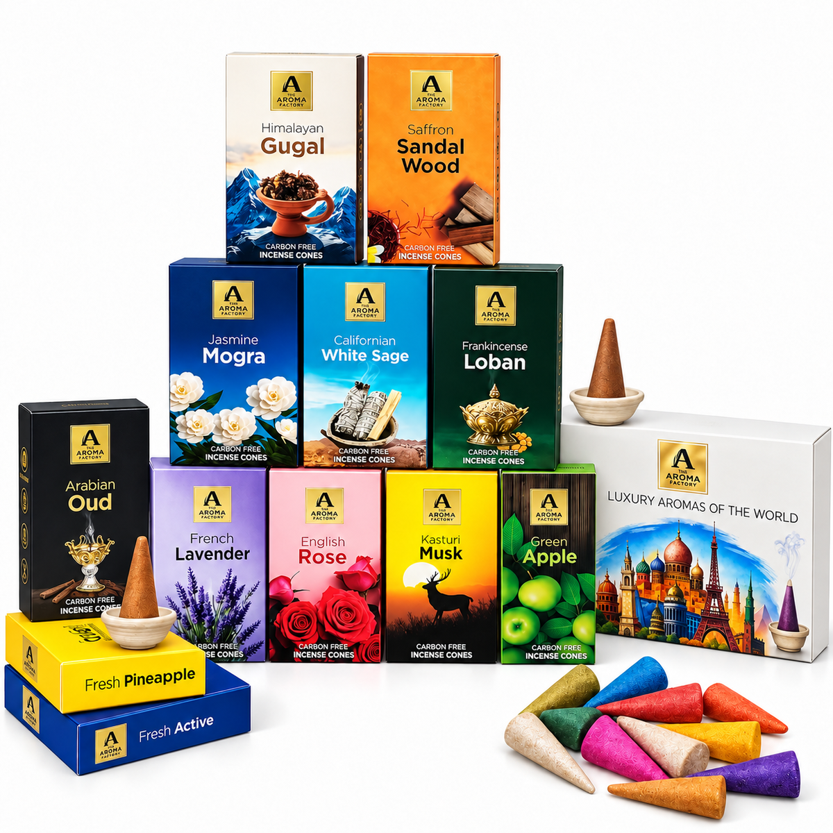 The Aroma Factory Combo Incense Dhoop Cone Gift Set with 12 Exotic Fragrances x 20 gm